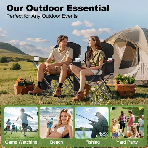 Vista 7 de VTOY Sillas de camping plegables duraderas 600D Oxford, silla portátil al aire libre con bolsa enfriadora, portavasos y bolsillo de almacenamiento