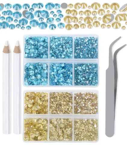 Vista 21 de LPBeads 6000 unidades de diamantes de imitación negros no termofijos, 6 tamaños, cristal redondo, con parte trasera plana, pinzas y bolígrafo