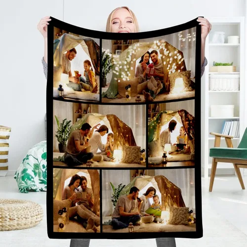 Vista 9 de EAQ Manta personalizada con collage de imágenes, es una manta personalizada para niños, adultos, familia, recuerdo, regalo