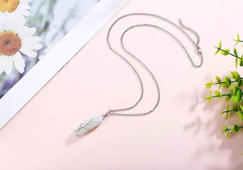 Vista 5 de XIANNVXI Collar con colgante de luna creciente envuelta en alambre con forma de árbol de la vida Collar con piedras de cristal curativo de reiki