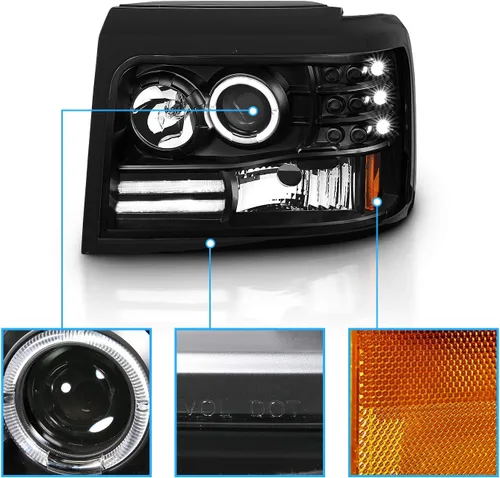 Vista 3 de AmeriLite - Conjunto de faros delanteros de proyector LED con barra de halo para Ford F-150/F250/F350/Bronco - Lado derecho del pasajero y lado