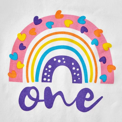 Vista 5 de Conjunto de ropa de primer cumpleaños para niñas con estampado de arco iris, falda de tul tutú con diadema