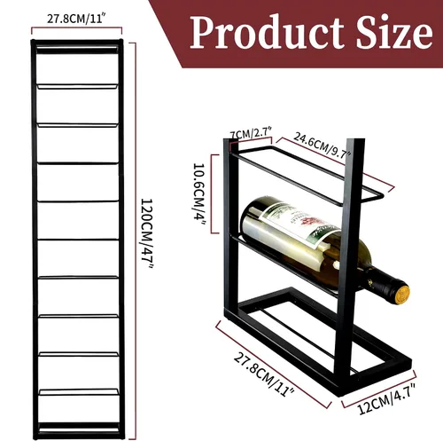 Vista 4 de AQAREA Estante de vino montado en la pared: soporte de metal para 10 botellas de vino - Estante de almacenamiento de vino negro