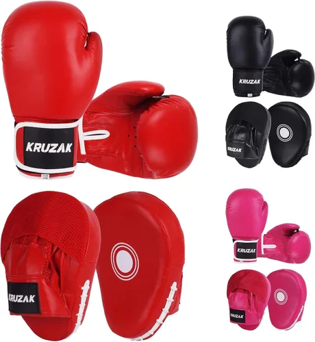 Vista 13 de Kruzak - Juego de guantes de boxeo y guantes de boxeo para kickboxing y Muay Thai MMA, kit de fitness con almohadillas de boxeo para artes marciales