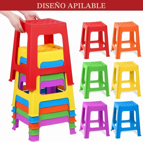 Vista 5 de TURSTIN Paquete de 6 taburetes apilables para aula, de plástico, coloridos, redondos, interiores y exteriores, asientos flexibles, sillas