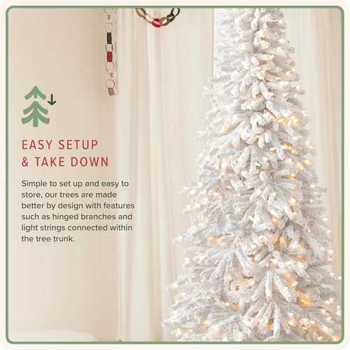 Vista 4 de Treetopia Frozen Fir - Árbol de Navidad artificial para interiores, preiluminado con luces LED transparentes, ramas con bisagras, decoración