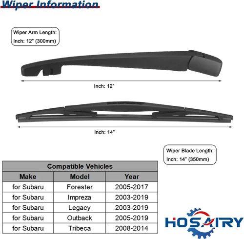 Vista 2 de Juego de limpiaparabrisas trasero para Subaru Forester 2005-2017, para Impreza Legacy 2003-2019, para Outback 2005-2019, para Tribeca 2008-2014