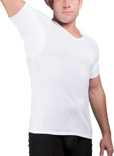 Vista 5 de Ejis Camiseta interior de algodón con cuello en V para hombre con almohadillas para el sudor, ajuste clásico