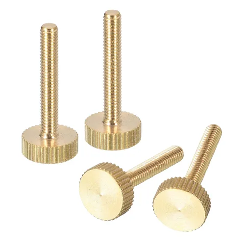 Vista 21 de uxcell Tornillos moleteados M3x4mm, 4 piezas de cabeza moleteada plana totalmente roscados, tornillos de latón para pulgar, pernos de agarre Fully