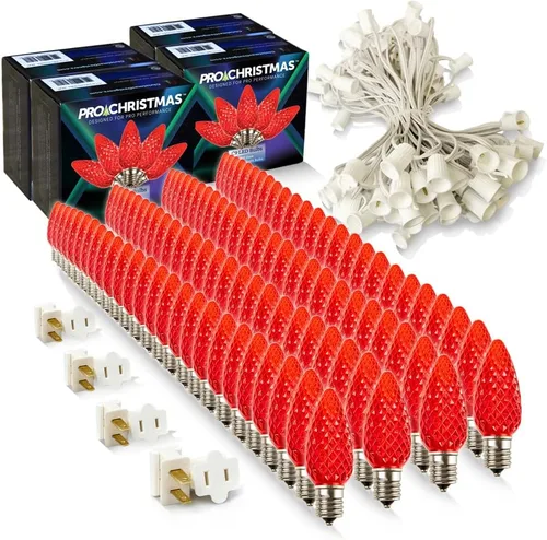 Vista 51 de Pro Christmas - Kit de luces C9 para exteriores, blanco cálido, cable verde, 50 bombillas, 50 pies
