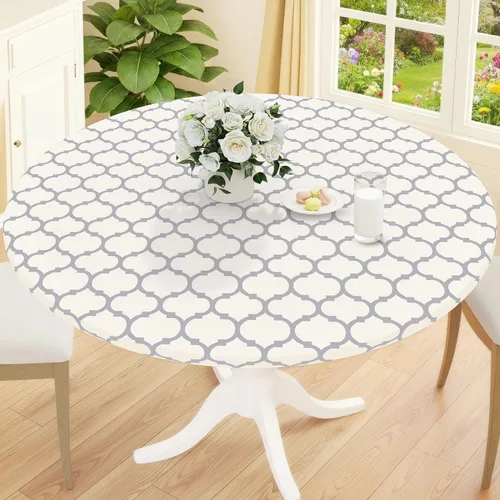 Vista 24 de Smiry Mantel redondo de pícnic, fundas de mesa elásticas impermeables para mesas de 18 a 24 pulgadas, manteles de vinilo con parte trasera