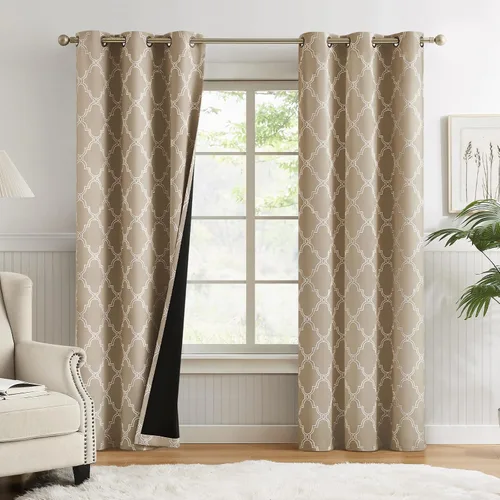 Vista 19 de Melodieux Cortinas 100% opacas de 96 pulgadas de largo para sala de estar, dormitorio estilo marroquí, aislamiento térmico, ahorro de energía