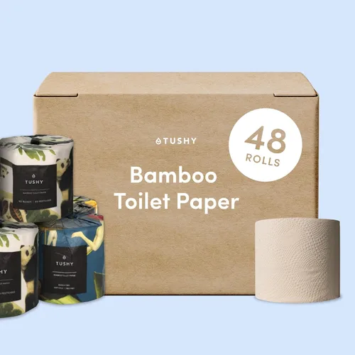 Vista 7 de TUSHY Papel higiénico de bambú premium, 3 capas, 300 hojas por rollo, paquete de 8