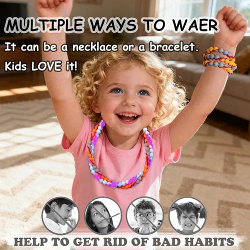 Vista 3 de Collar de dentición para bebés pequeños, collares masticables para niños y niñas sensoriales – 2 piezas de collar masticable de silicona juguetes
