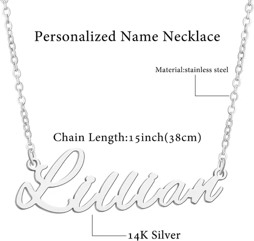 Vista 2 de BUREI - Collar con nombre personalizado para dama de honor, 14, 16 y 18 cm, acero inoxidable, Necklace-name