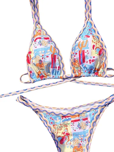 Vista 3 de SOLY HUX Conjunto de bikini para mujer, traje de baño de 2 piezas con estampado de triángulos