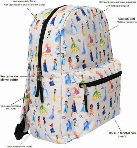 Vista 6 de Disney Mochila para portátil de 16 pulgadas, bolsillo de carga D100, princesa Minnie Mouse AOP