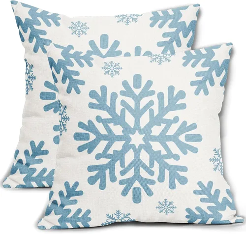 Vista 31 de Fundas de almohada decorativas de Navidad negras 40x40 cm con copos de nieve blancos de Navidad, juego de 2, temática rústica de invierno