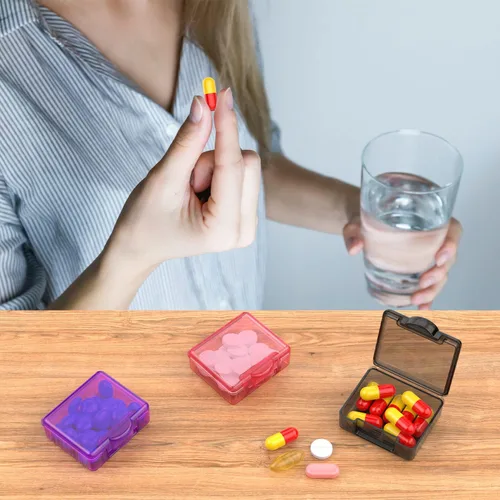 Vista 7 de Bonito pastillero pequeño de viaje, Urekt 10 piezas Mini organizador de pastillas de bolsillo, contenedores diarios de una sola pastilla portátiles