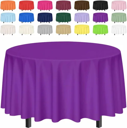 Vista 19 de SietDESEO Paquete de 2 manteles redondos de plástico de 84 x 84 pulgadas, impermeables, color negro, desechables para bodas, cumpleaños, baby Mantel