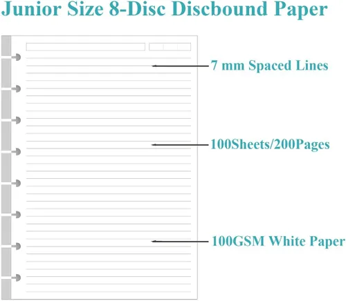 Vista 2 de A5 TUL - Papel de repuesto forrado con disco, 8 discos, papel de relleno con rayas de disco, 100 hojas/200 páginas, papel blanco de 3.53 oz/m², 5.8
