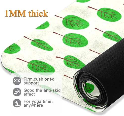 Vista 4 de Cartoon Tree Thin Yoga Mat with Bag, Non Slip Fitness Workout Mat, Foldable Suede Rubber Yoga Mat for Yoga Pilates and Fitness, 70.8" L x 26" W x 1mm