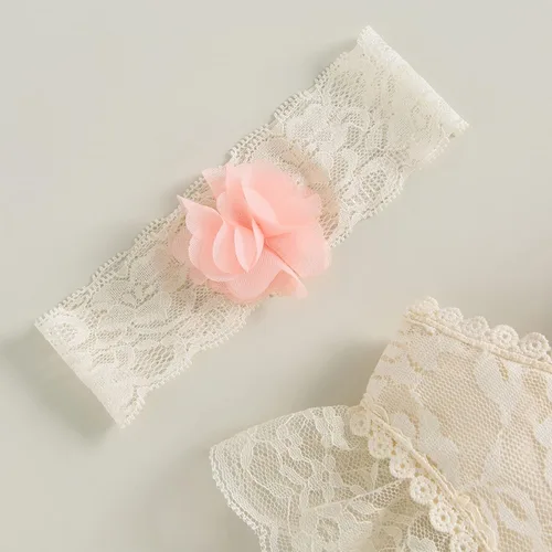 Vista 3 de Ropa de bebé niña de verano de encaje mameluco mameluco mameluco manga con volantes sin espalda body traje de una pieza