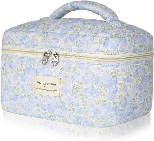 Vista 51 de Gosect Bolsa de maquillaje grande, bonita bolsa de cosméticos para mujeres y niñas, bolsa de aseo estética de coqueta floral, bolsa organizadora