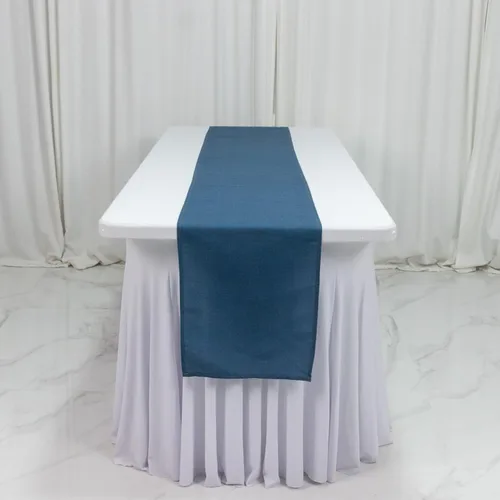 Vista 32 de Efavormart - Camino de mesa de poliéster de alta calidad azul claro para bodas, fiestas de cumpleaños, banquetes, decoración, ajuste rectangular