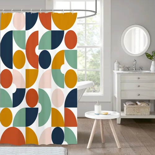 Vista 2 de zokyer - Cortina de ducha para niños, divertida y abstracta, de tamaño pequeño, con lunares, geométrica, de color, única, estrecha, para baño
