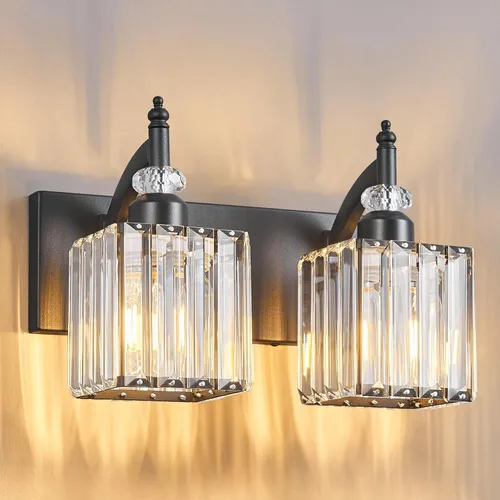 Vista 13 de Juego de dos apliques de pared modernos negros para interiores, lámpara de pared de cristal, lámpara de pared montada en la pared, aplique de pared