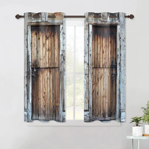 Vista 91 de Cortinas rústicas para ventana de puerta de granero, puerta de madera gris, puerta de garaje, tratamiento de ventana para sala de estar, dormitorio