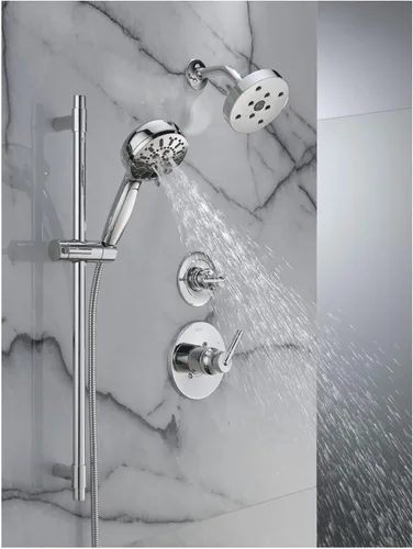Vista 8 de Cabezal de ducha de mano Delta Faucet ProClean Gold con barra deslizante, ducha de mano con rociador de alta presión, sistema de ducha dorado