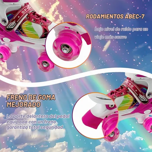 Vista 2 de Adjustable Roller Skates Kids for Girls Boys Rosa