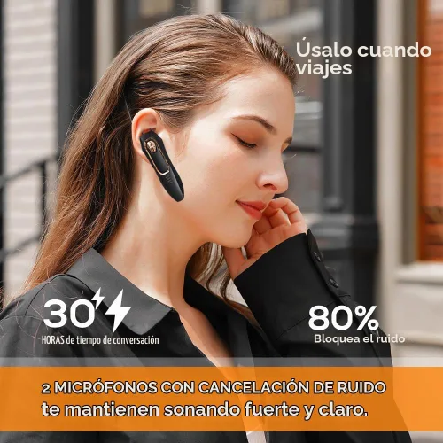 Vista 2 de Auriculares de un solo oído Bluetooth con cancelación de ruido inalámbrica, tiempo de conversación de 30 horas, micrófono con cancelación de ruido