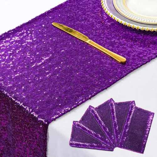 Vista 14 de ShiDianYi - Camino de mesa holográfico de lentejuelas de 12 x 72 pulgadas, azul iridiscente Fondo de boda con purpurina, decoración de fiesta