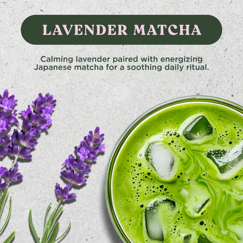 Vista 4 de The Harmony Matcha Lavender (bolsa de 7.05 onzas - 20 porciones) Polvo de matcha japonés premium, rico en antioxidantes y L-teanina, endulzado