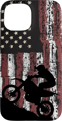 Vista 6 de Motocross Dirt Track Racing - Carcasa para iPhone 17, diseño de bandera de EE. UU., estilo vintage