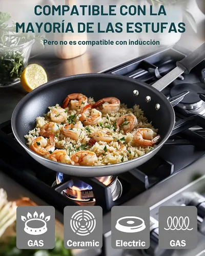Vista 3 de Sartén antiadherente Cooks Standard de 8 pulgadas, sartén resistente de aluminio para profesionales, sartén de omelette metálica