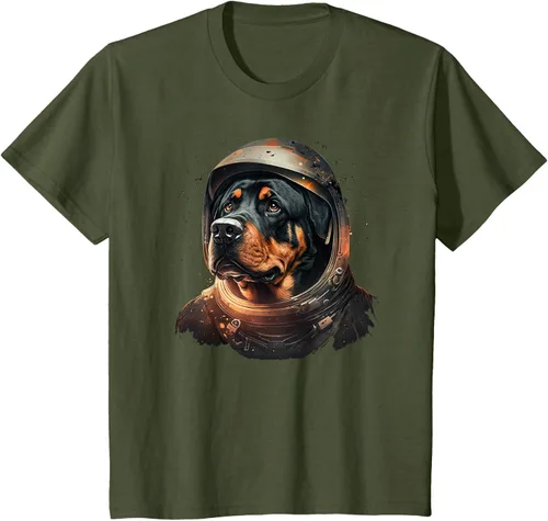 Vista 10 de Divertida camiseta Rottweiler con diseño de astronauta rottweiler en galaxia espacial, Negro