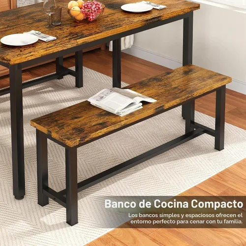 Vista 6 de Recaceik - Par de 2 bancos de comedor, banco de madera industrial rústico de 39 pulgadas Marrón rústico