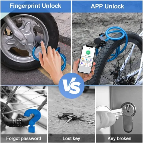 Vista 2 de Candado de bicicleta Candado de cable con combinación sin llave eLinkSmart: Candado de cable impermeable azul de 59.1 in de largo de acero
