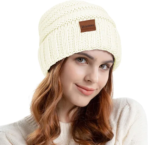 Vista 2 de Rosoz Gorros de invierno para mujer para mujer, gorros de punto cálidos para mujer, gruesos para clima frío
