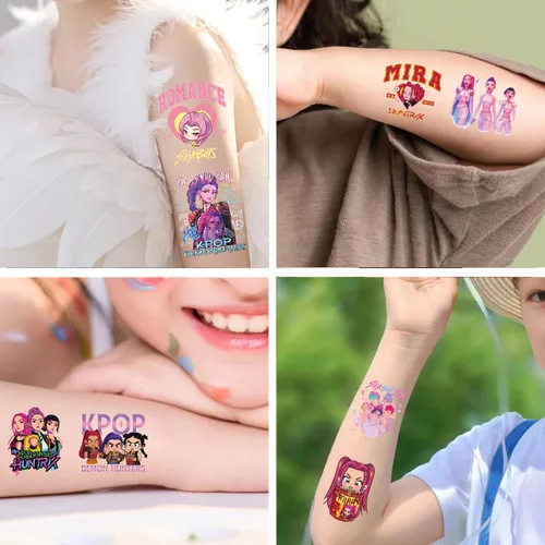Vista 4 de 40 tatuajes temporales de cazadores de películas de demonios para niños, ídolo coreano Huntrx, Saja Boys, Jinwoo, Rumi, Tigre, calcomanías