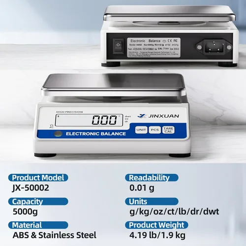 Vista 10 de Balanza digital de laboratorio 0.01g de precisión 5000g Balanza analítica Escala de precisión para pesar oro, plata, joyas de diamante, polvo