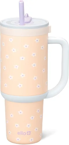 Vista 47 de Ello Oasis Vaso de 24 oz con asa y popote retráctil Taza reutilizable de acero inoxidable aislada 100% a prueba de fugas, regalos