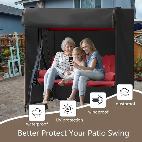 Vista 2 de FLYMEI Funda de columpio para exteriores, cubierta de hamaca de 2 plazas triples para porche, toldo y otros muebles de patio, impermeable