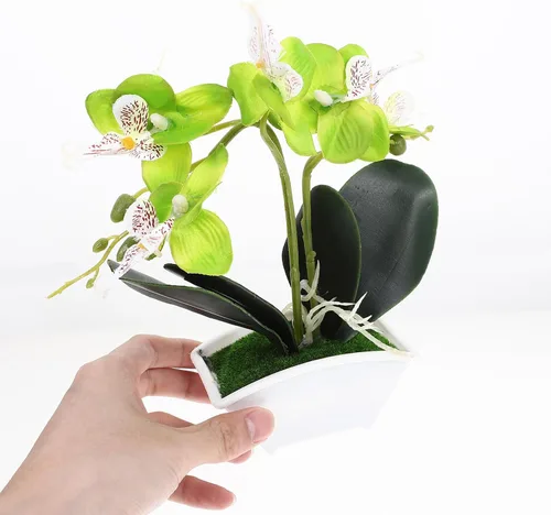 Vista 9 de ibasenice Orquídea falsa Mini Orquídeas Planta para Decoración Planta Artificial de Seda Flor para Cocina