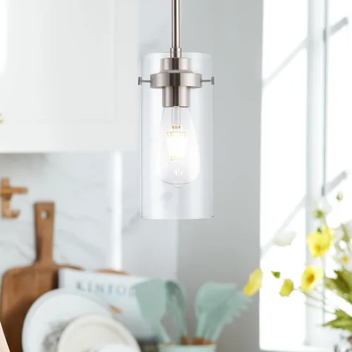 Vista 8 de Lámpara colgante, luces de cocina colgantes de techo, accesorios de iluminación de cocina con acabado de níquel cepillado, iluminación colgante