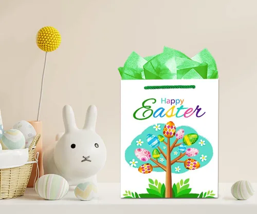 Vista 6 de FaCraft - Bolsa de regalo de Pascua con asas, bolsas de regalo de Pascua de 11.5 pulgadas para niños y niñas, bolsas de regalo grandes de huevos